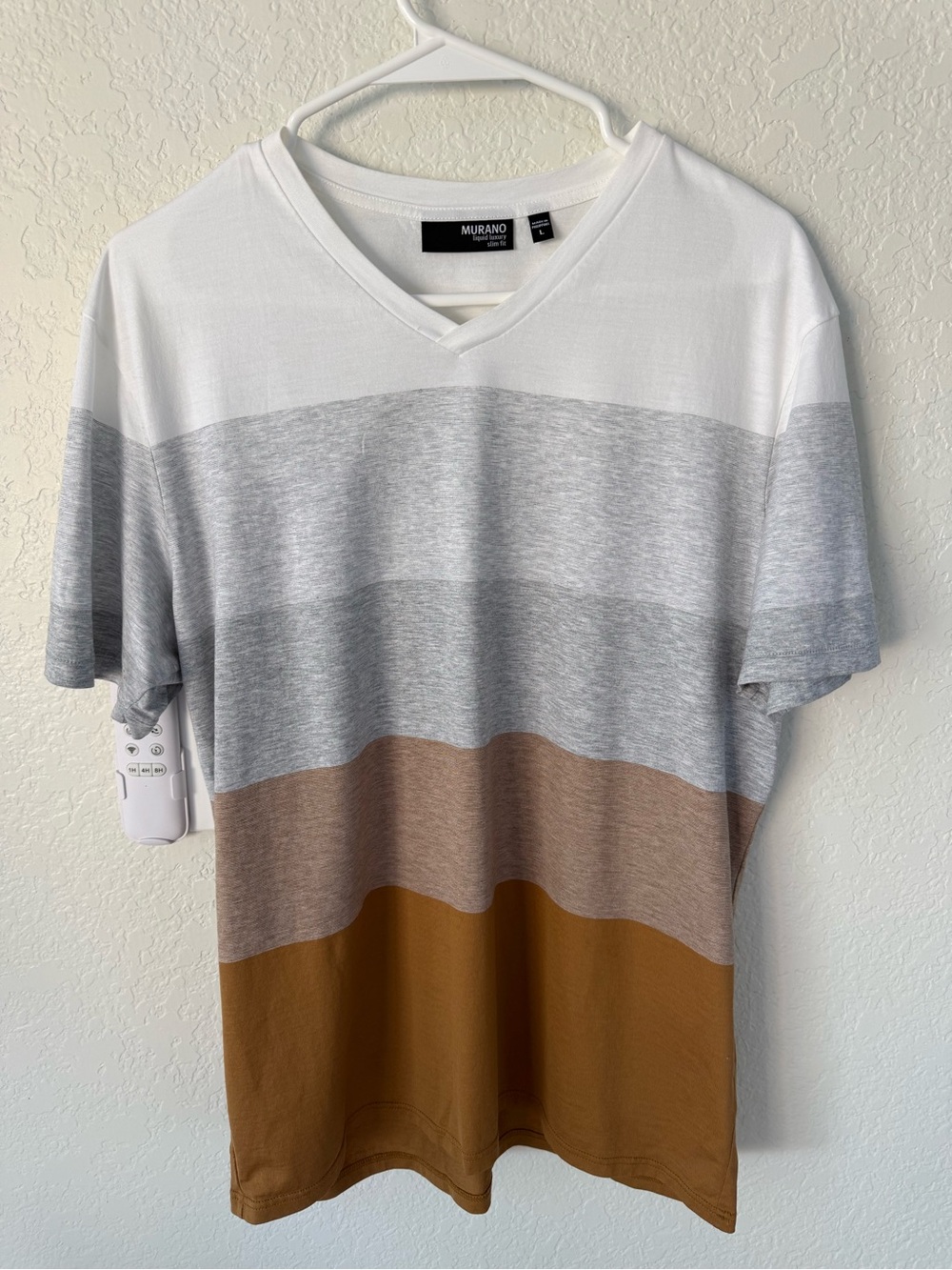 Murano Men’s Short Sleeve Colorblock V-Neck Tee in White, Gray, Brown, Tan